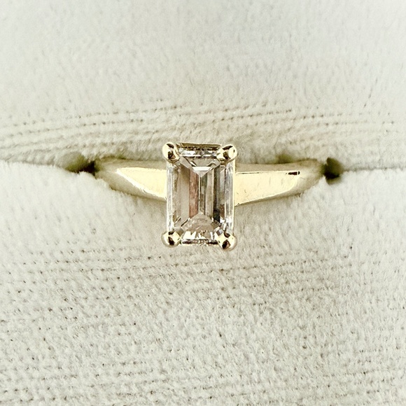 Half Carat Emerald Cut Natural Diamond Engagement 14 k Gold Ring - Picture 4 of 6